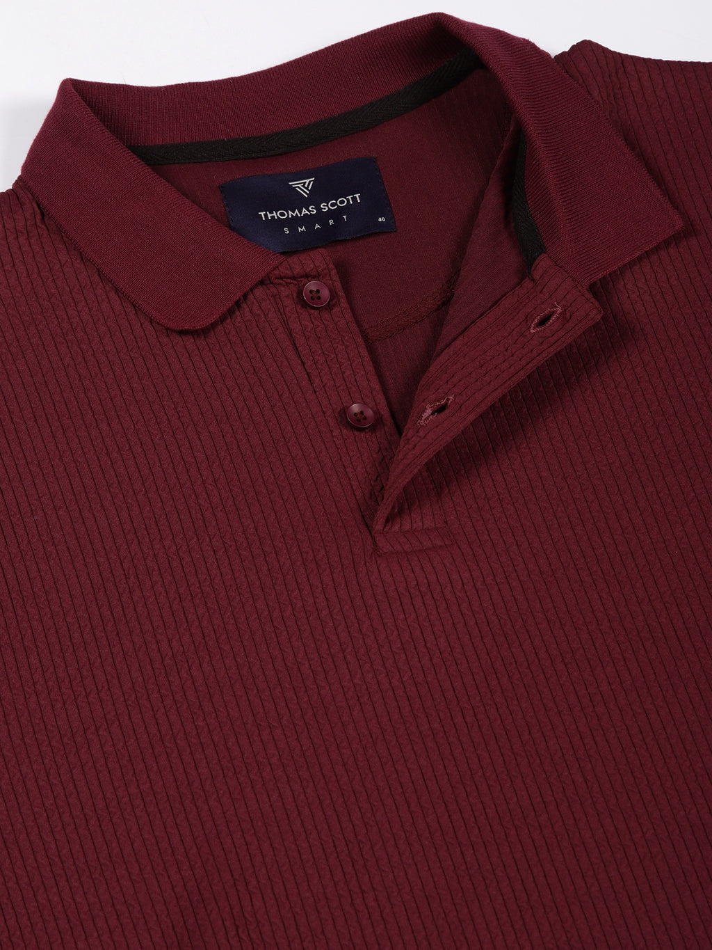 Thomas Scott Men Smart Self Design Polo Full Sleeves T-shirt