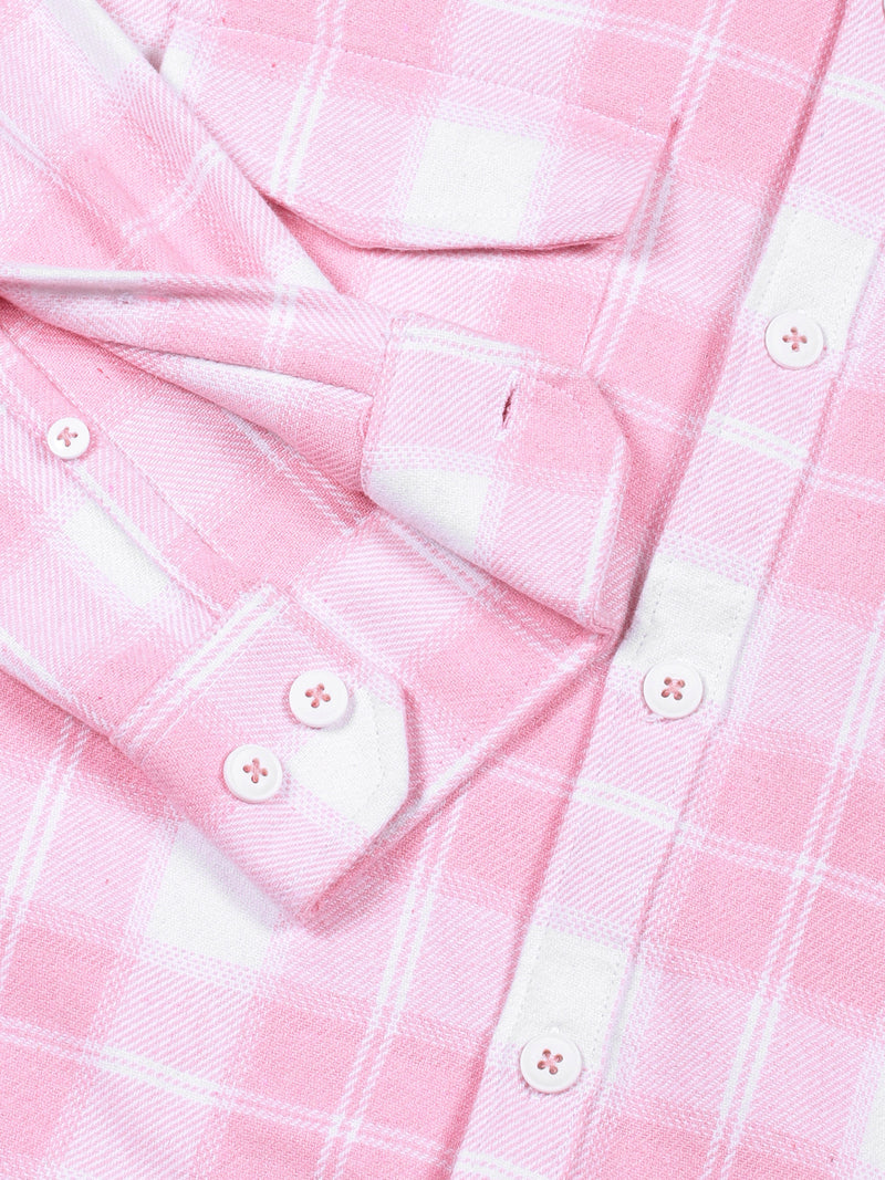 Thomas Scott Men Pink Regular Fit Long Sleeves Windowpane Checks Casual Shirt