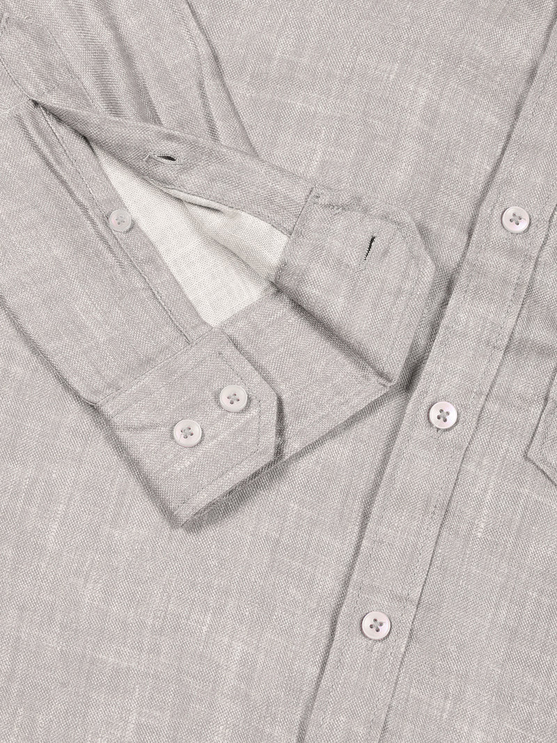 Thomas Scott Men Grey Slim Fit Long Sleeves Linen Casual Shirt