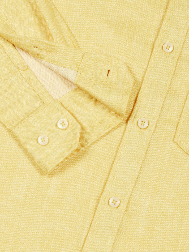Thomas Scott Men Yellow Slim Fit Long Sleeves Linen Casual Shirt