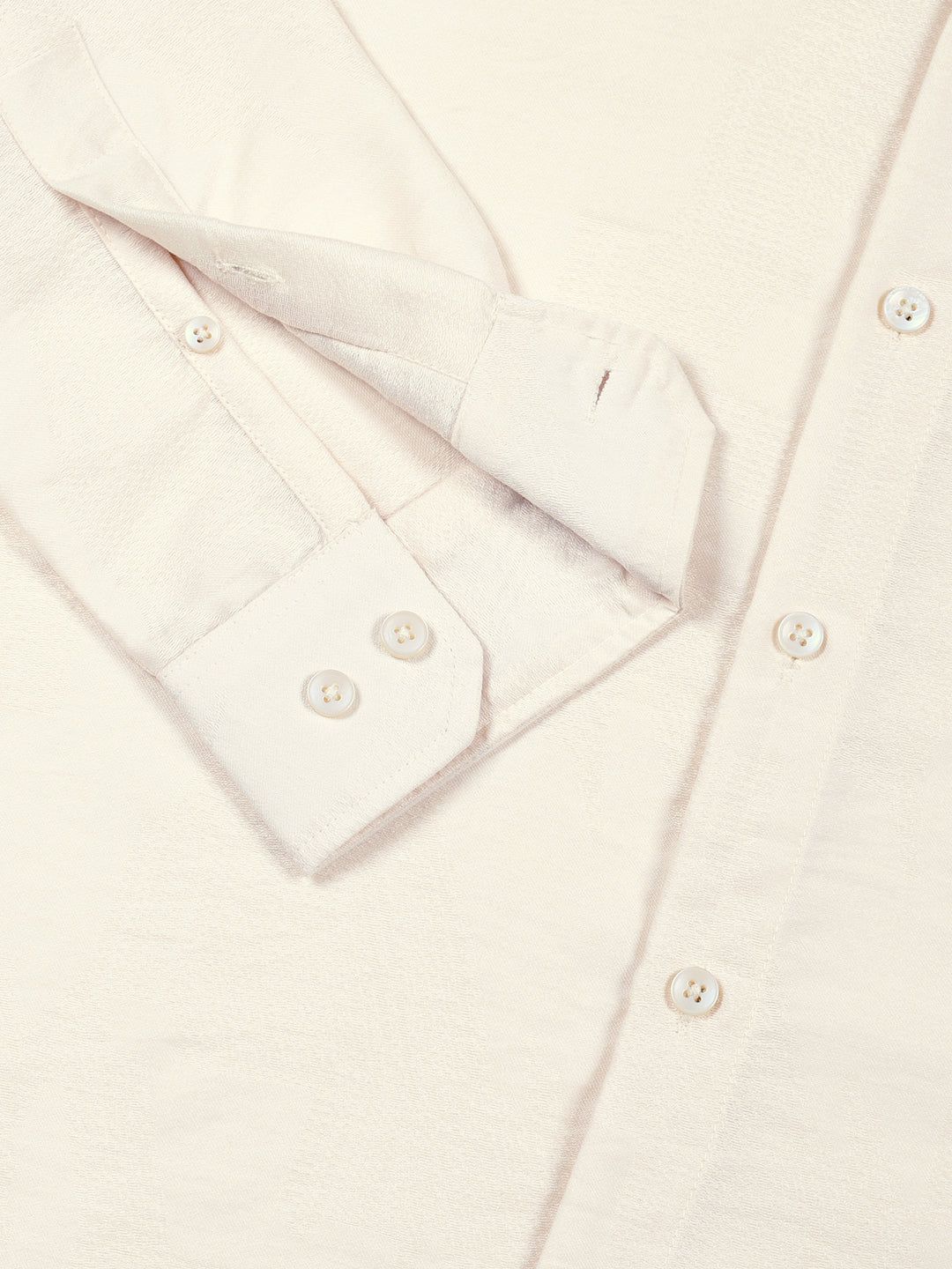 Thomas Scott Men Cream Slim Fit Long Sleeves Solid Self Design Casual Shirt