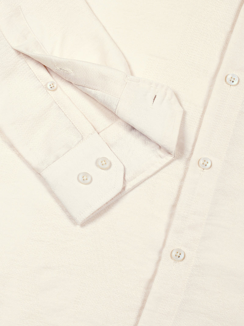 Thomas Scott Men Cream Slim Fit Long Sleeves Solid Self Design Casual Shirt