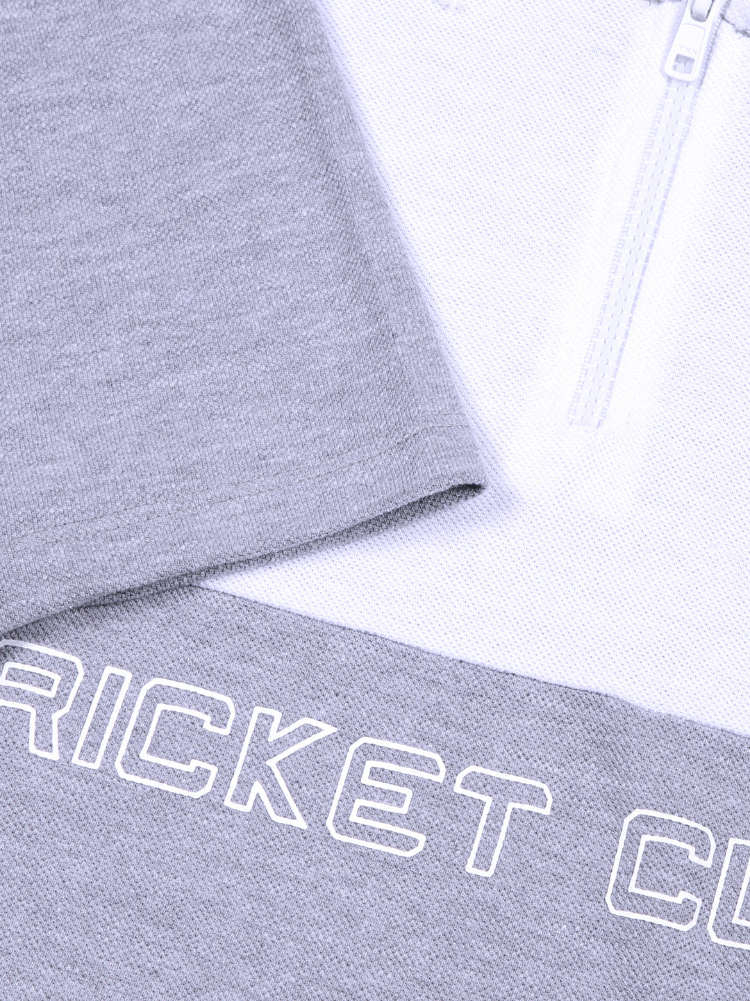 Grey Melange Colourblocked Polo Collar Cotton T-shirt