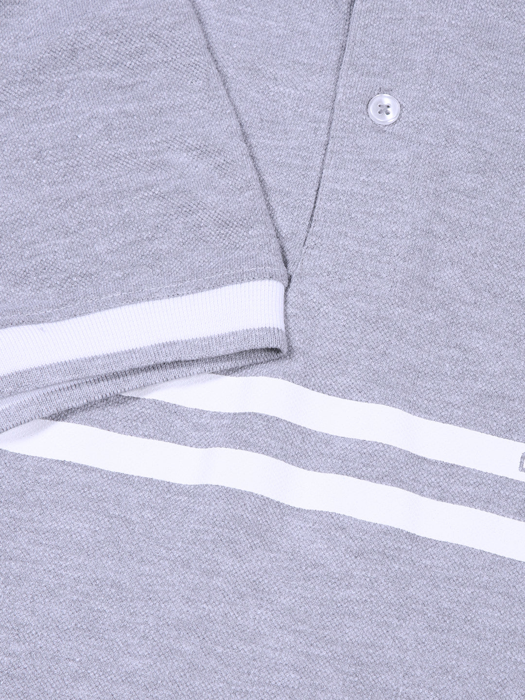 Thomas Scott Men Grey Mel Striped Polo Collar Cotton T-shirt