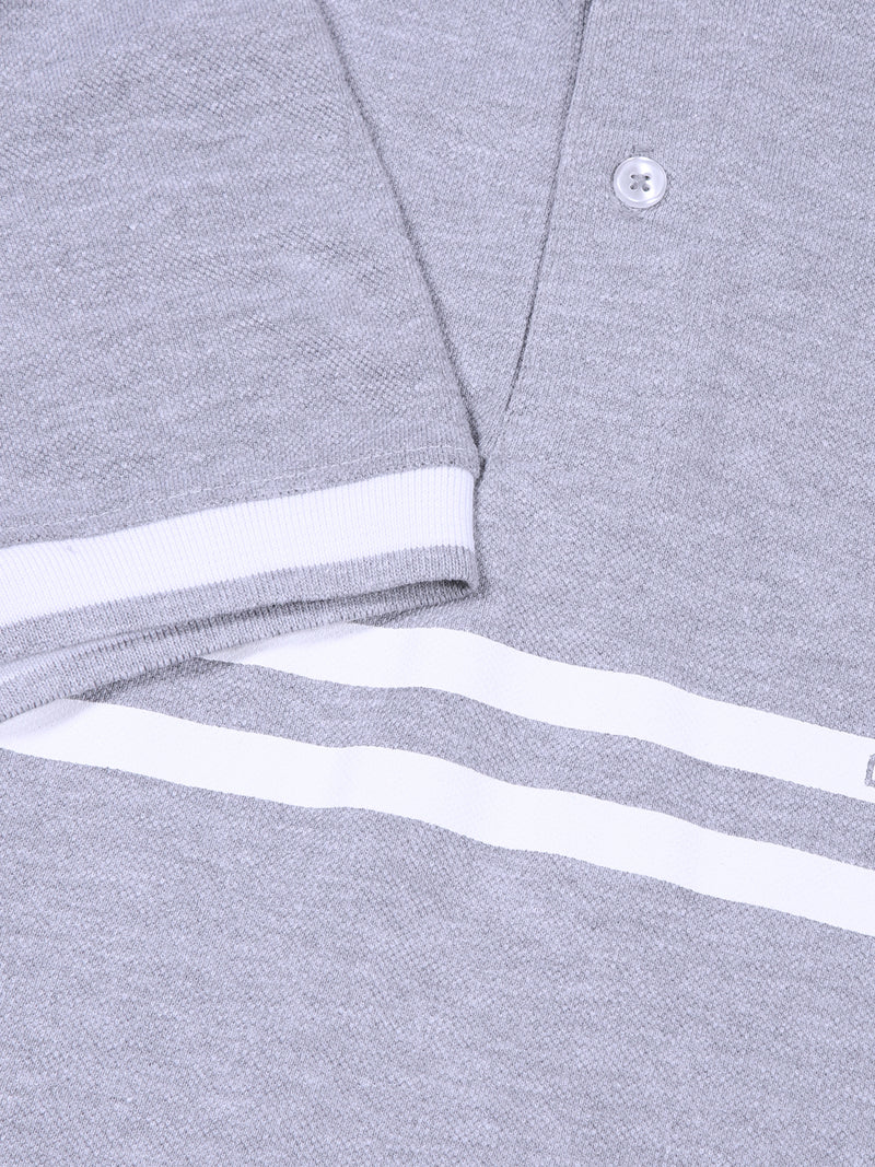 Thomas Scott Men Grey Mel Striped Polo Collar Cotton T-shirt