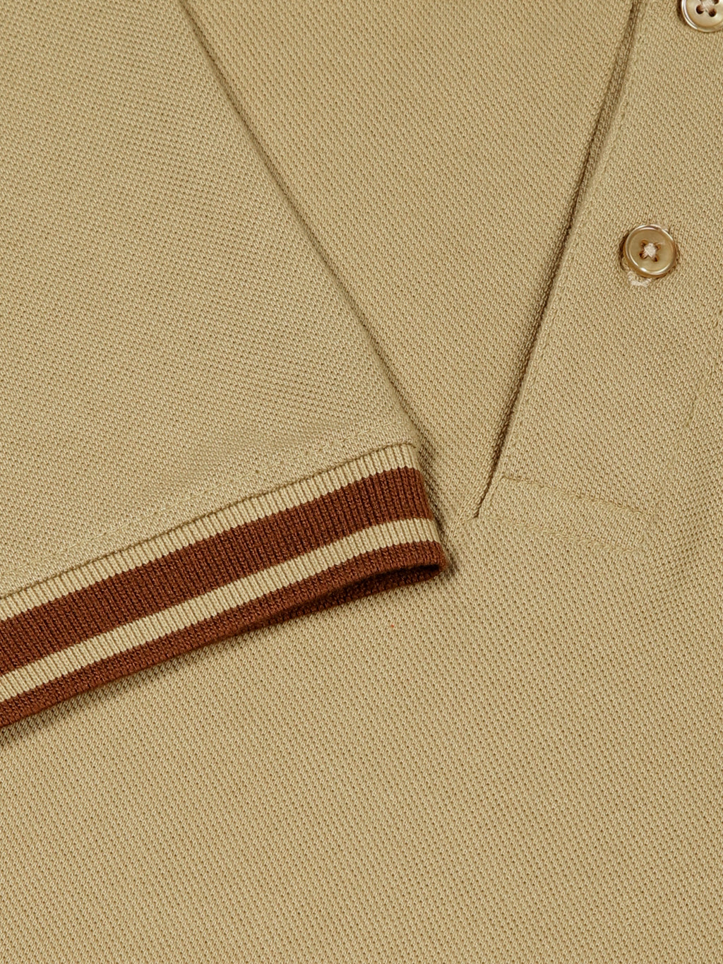 Thomas Scott Men Beige Solid Polo Collar Cotton T-shirt