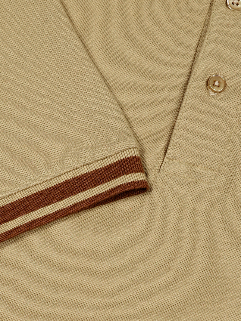 Thomas Scott Men Beige Solid Polo Collar Cotton T-shirt