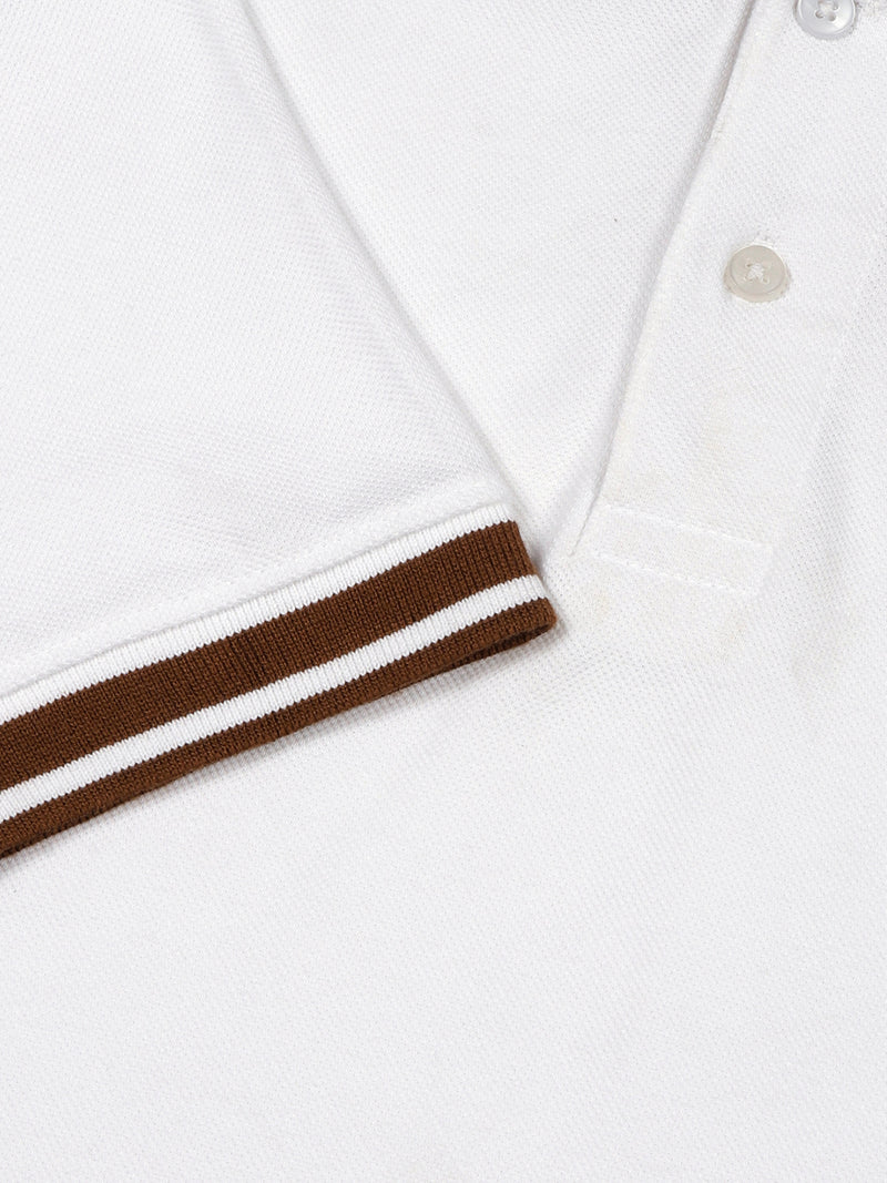Thomas Scott Men White Solid Polo Collar Cotton T-shirt