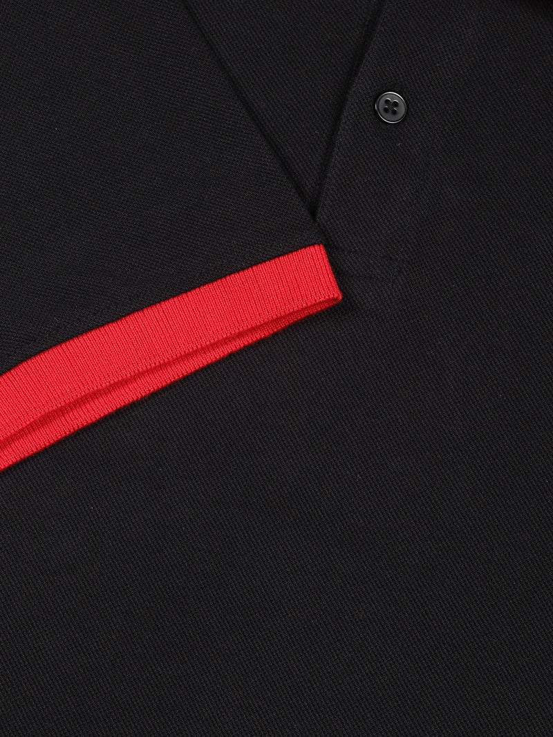 Thomas Scott Men Black Polo Collar Applique T-shirt