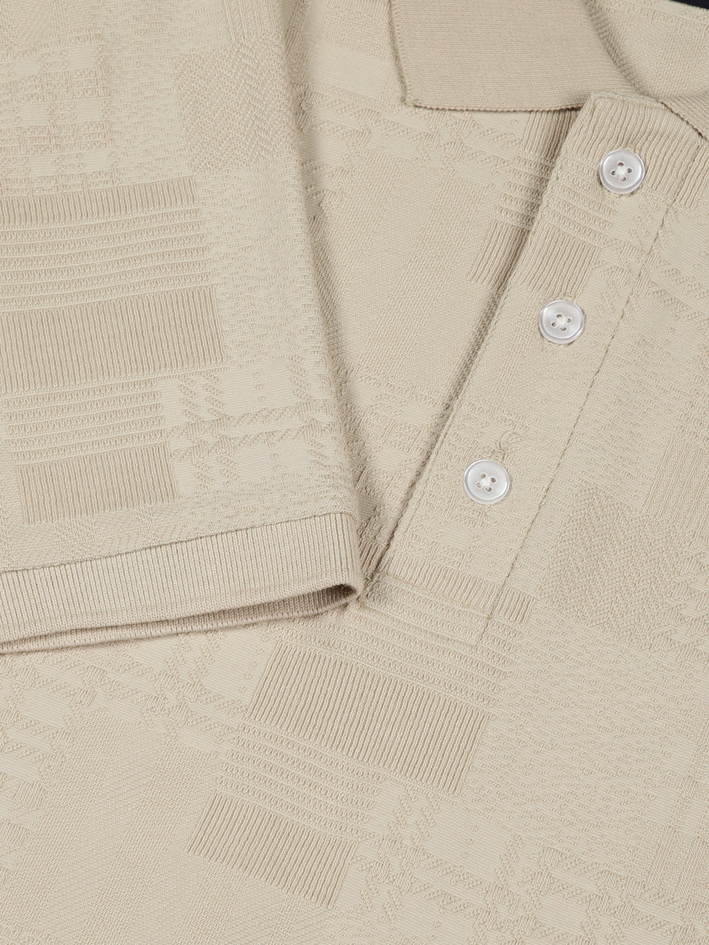 Thomas Scott Men Beige Textured Polo Collar Regular Fit T-shirt
