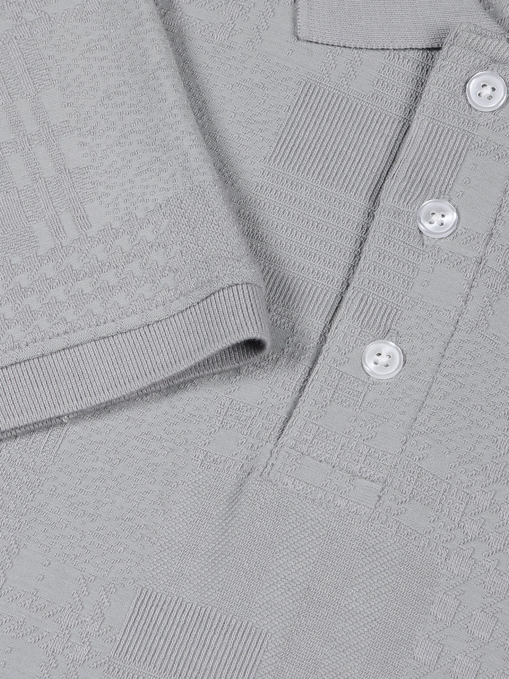 Thomas Scott Men Grey Textured Polo Collar Regular Fit T-shirt