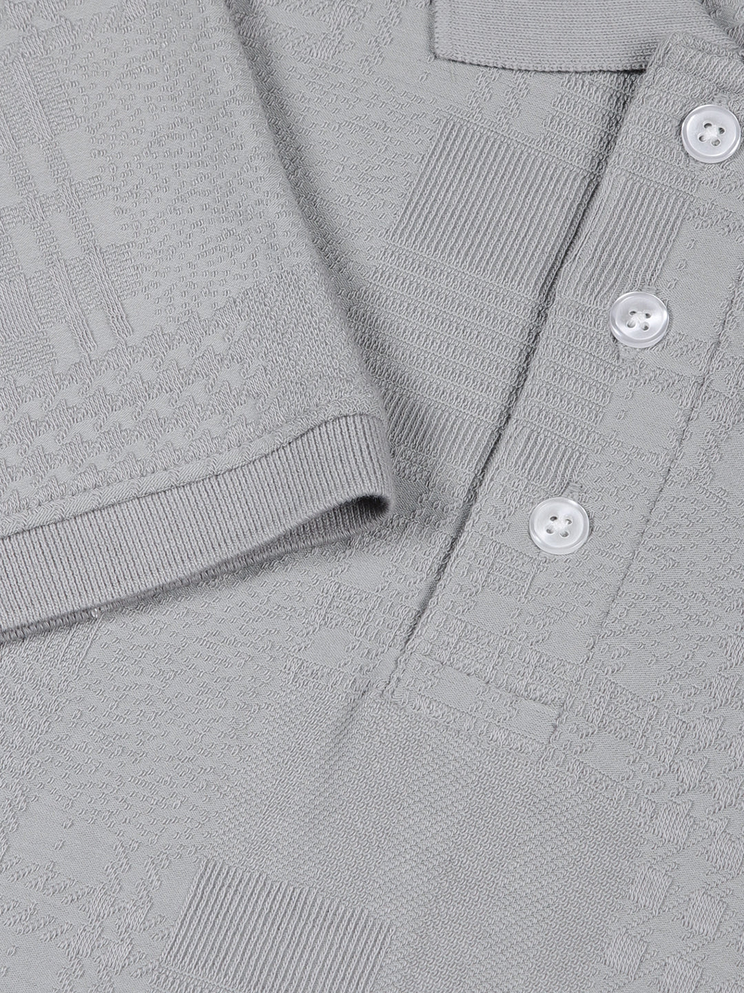 Thomas Scott Men Grey Textured Polo Collar Regular Fit T-shirt