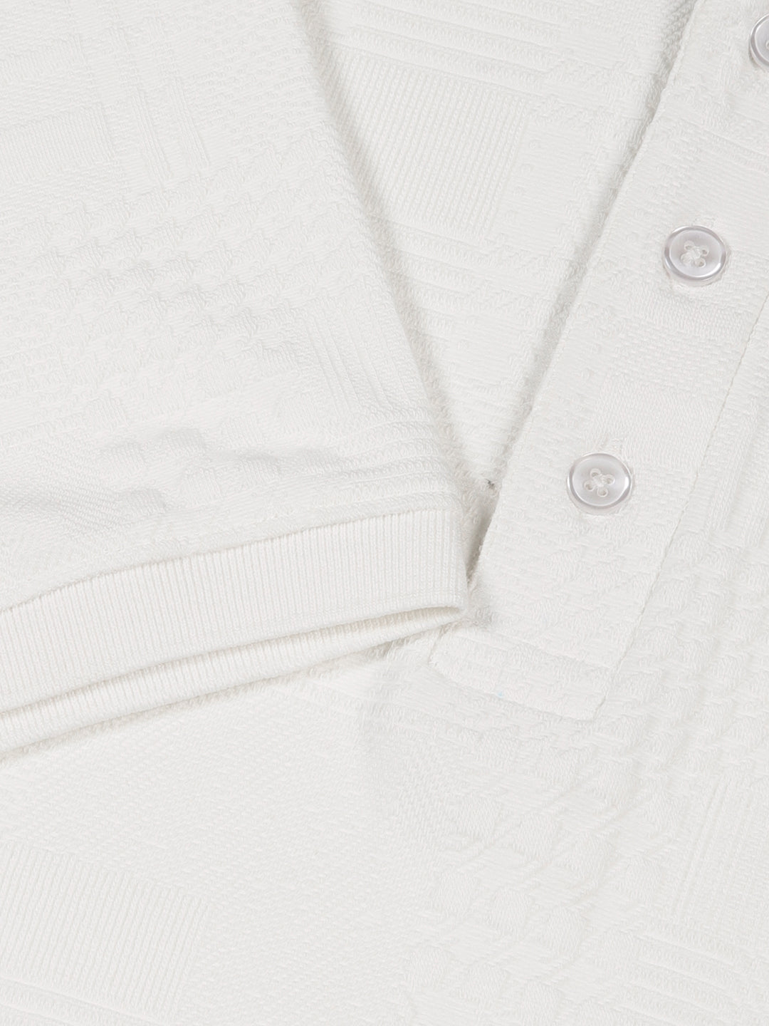 Thomas Scott Men White Textured Polo Collar Regular Fit T-shirt