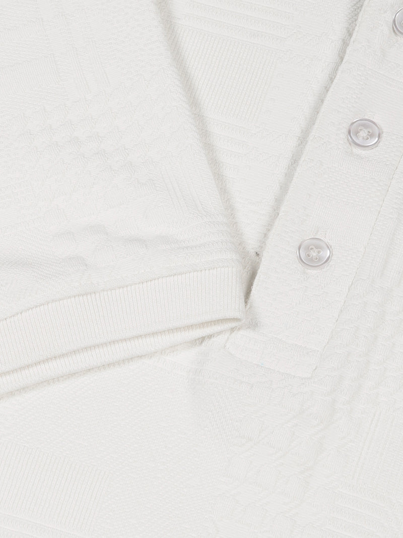 Thomas Scott Men White Textured Polo Collar Regular Fit T-shirt