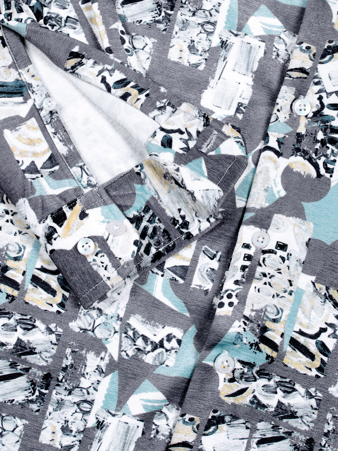 Thomas Scott Men Grey Slim Fit Long Sleeves Abstract Printed Casual Shirt