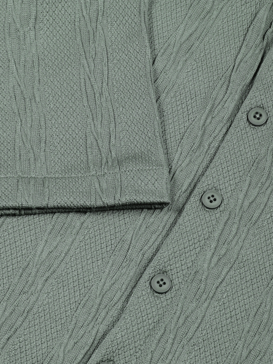 Thomas Scott Men Green Oversized Textured Knitted Casual Shirt