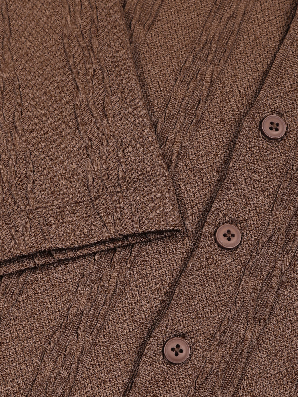 Thomas Scott Men Brown Oversized Textured Knitted Casual Shirt