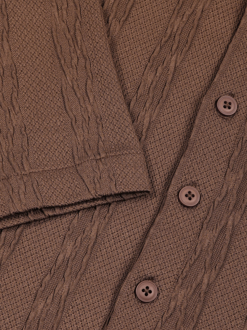 Thomas Scott Men Brown Oversized Textured Knitted Casual Shirt