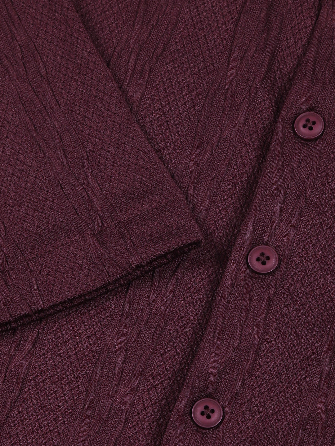 Thomas Scott Men Maroon Oversized Textured Knitted Casual Shirt