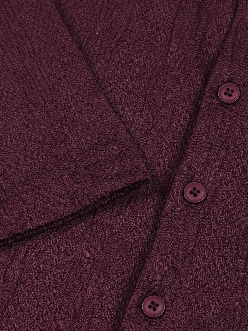 Thomas Scott Men Maroon Oversized Textured Knitted Casual Shirt