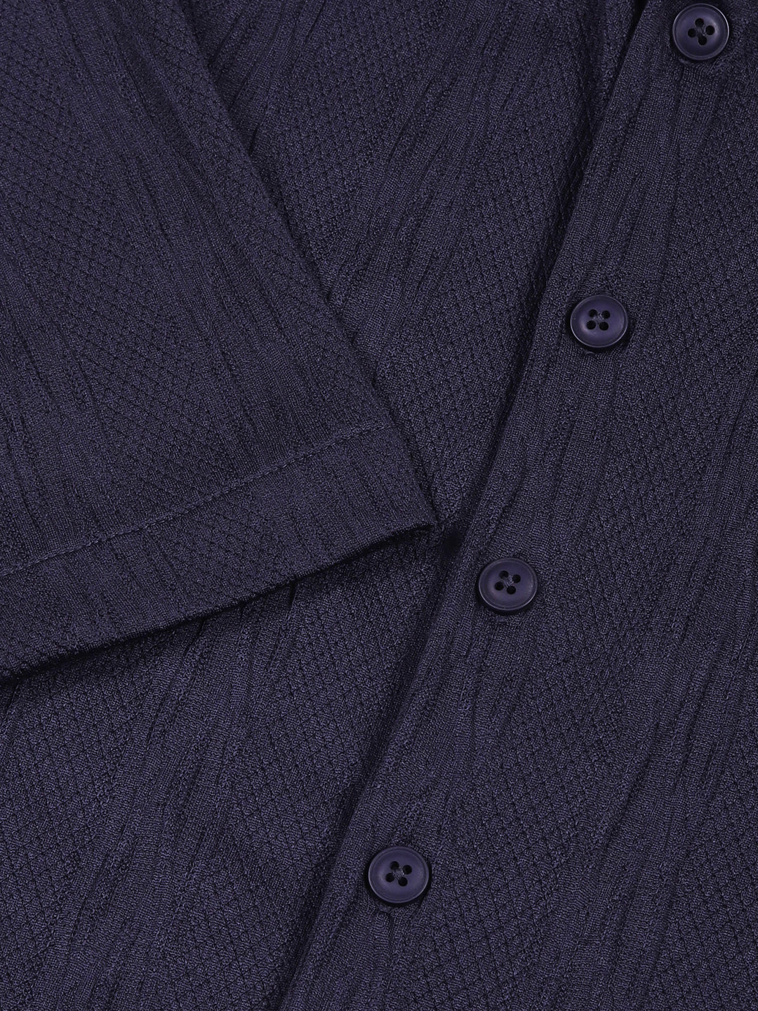 Thomas Scott Men Navy Oversized Textured Knitted Casual Shirt