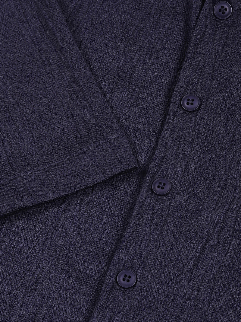 Thomas Scott Men Navy Oversized Textured Knitted Casual Shirt