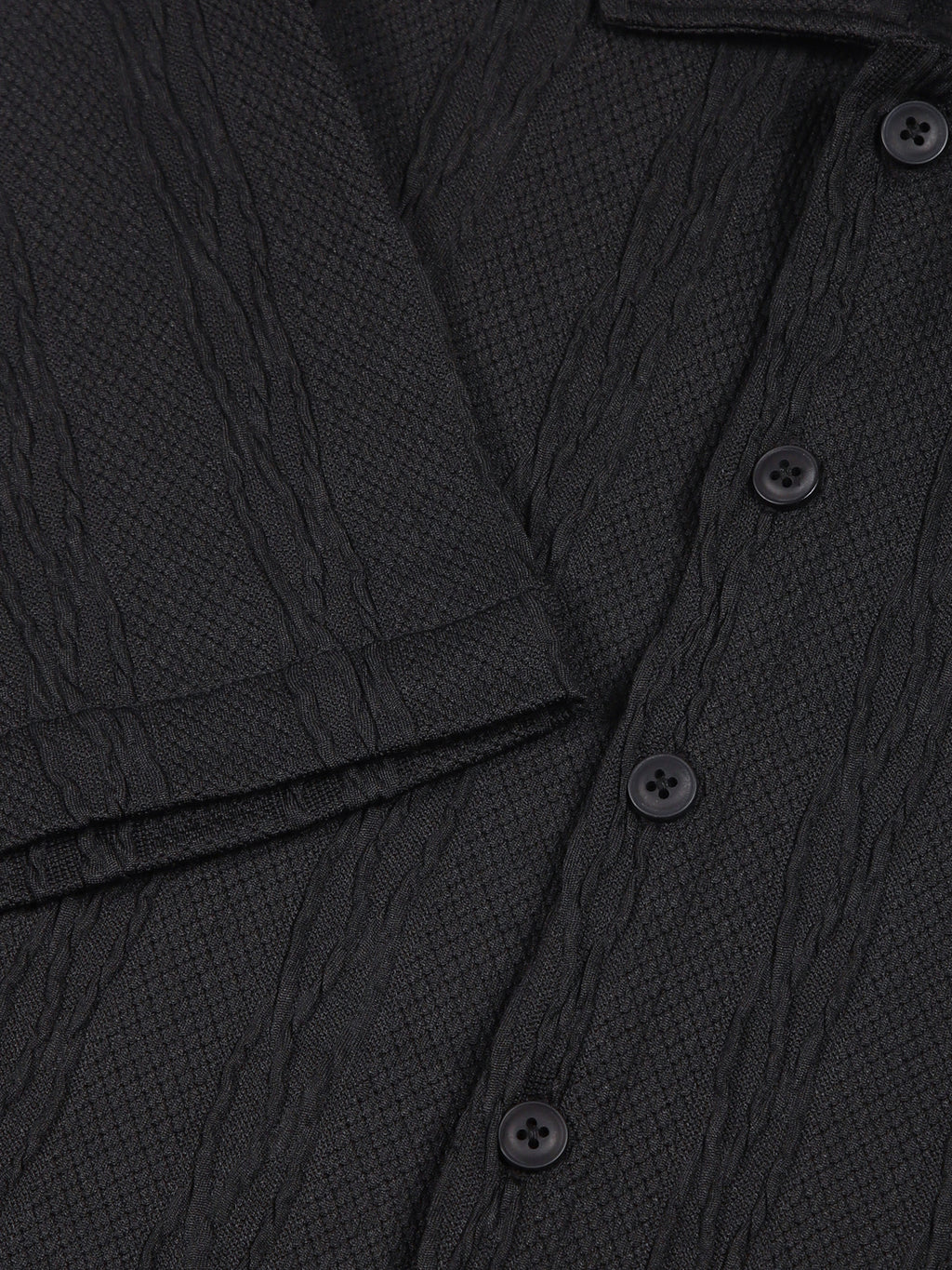 Thomas Scott Men Black Oversized Textured Knitted Casual Shirt