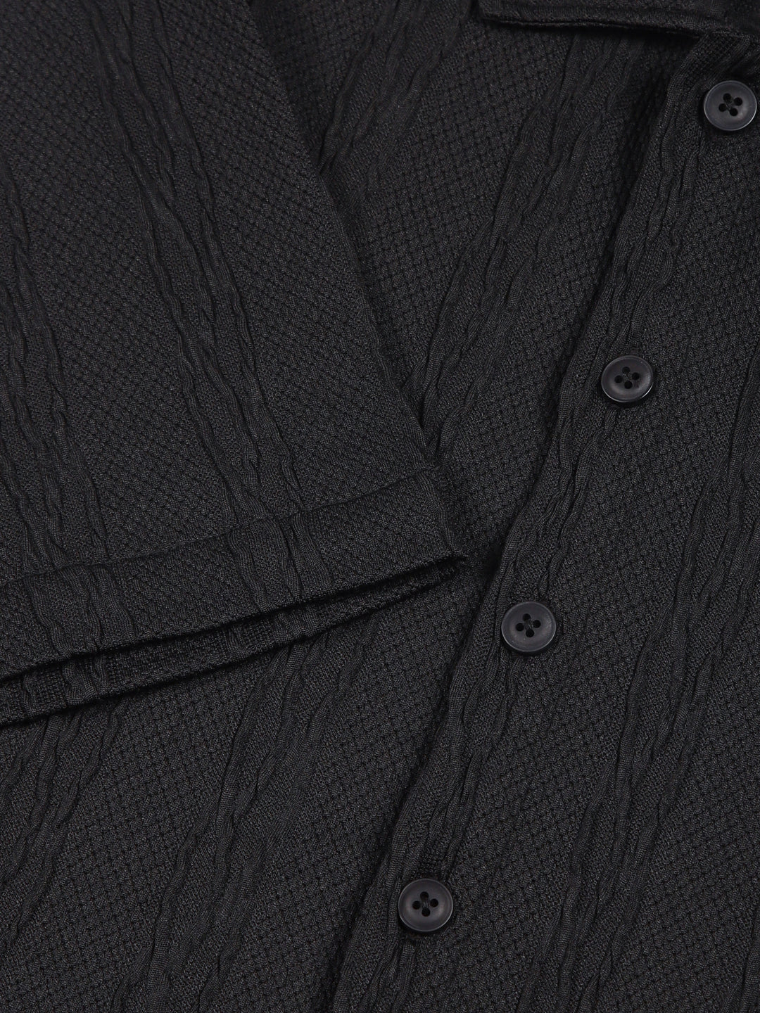 Thomas Scott Men Black Oversized Textured Knitted Casual Shirt