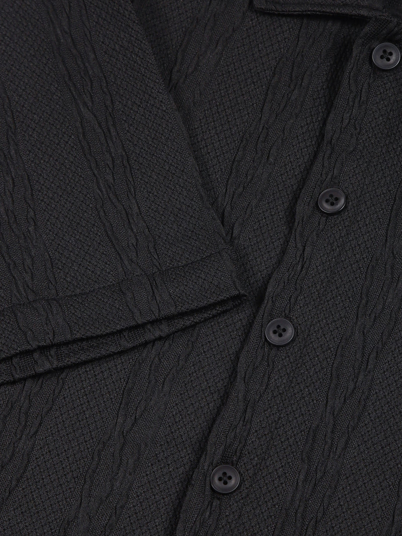 Thomas Scott Men Black Oversized Textured Knitted Casual Shirt