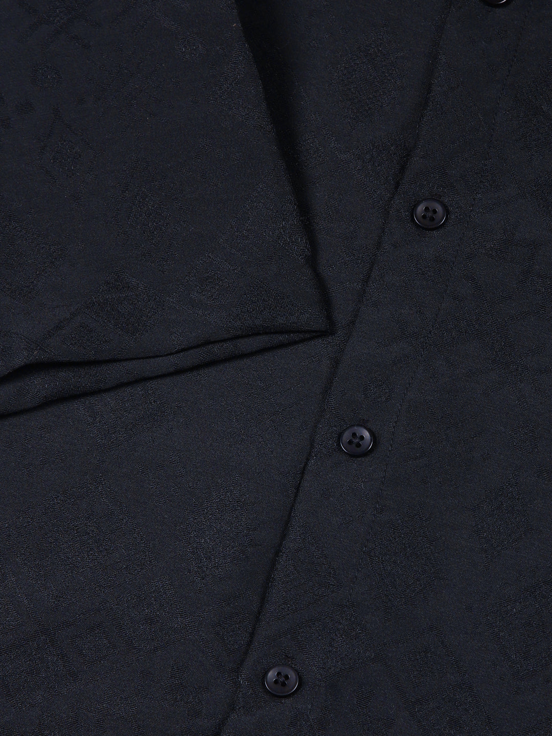 Black Slim Fit Geometric Print Casual Shirt For Men