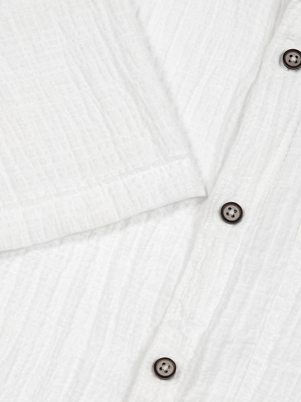 Thomas Scott Men White Slim Fit Textured Seersucker Casual Shirt