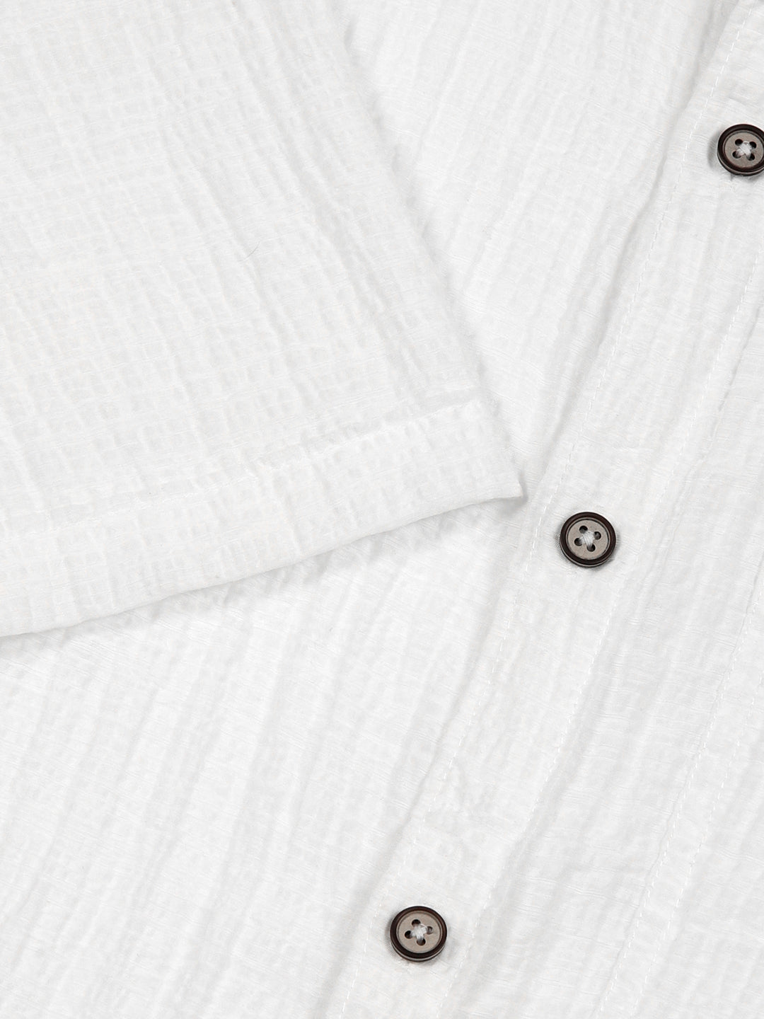 Thomas Scott Men White Slim Fit Textured Seersucker Casual Shirt