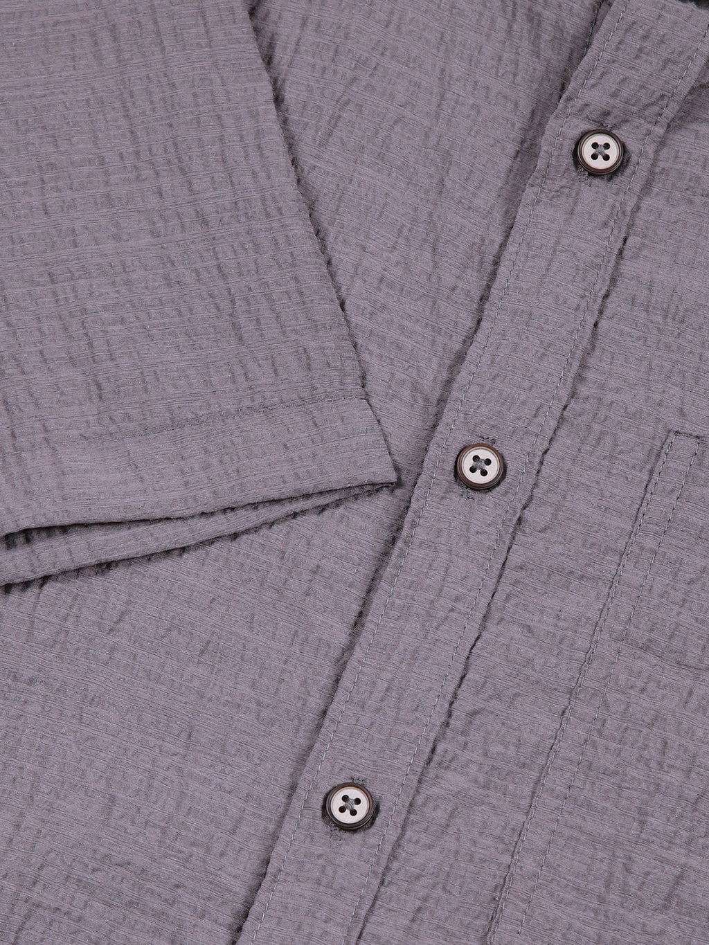 Thomas Scott Men Grey Slim Fit Textured Seersucker Casual Shirt