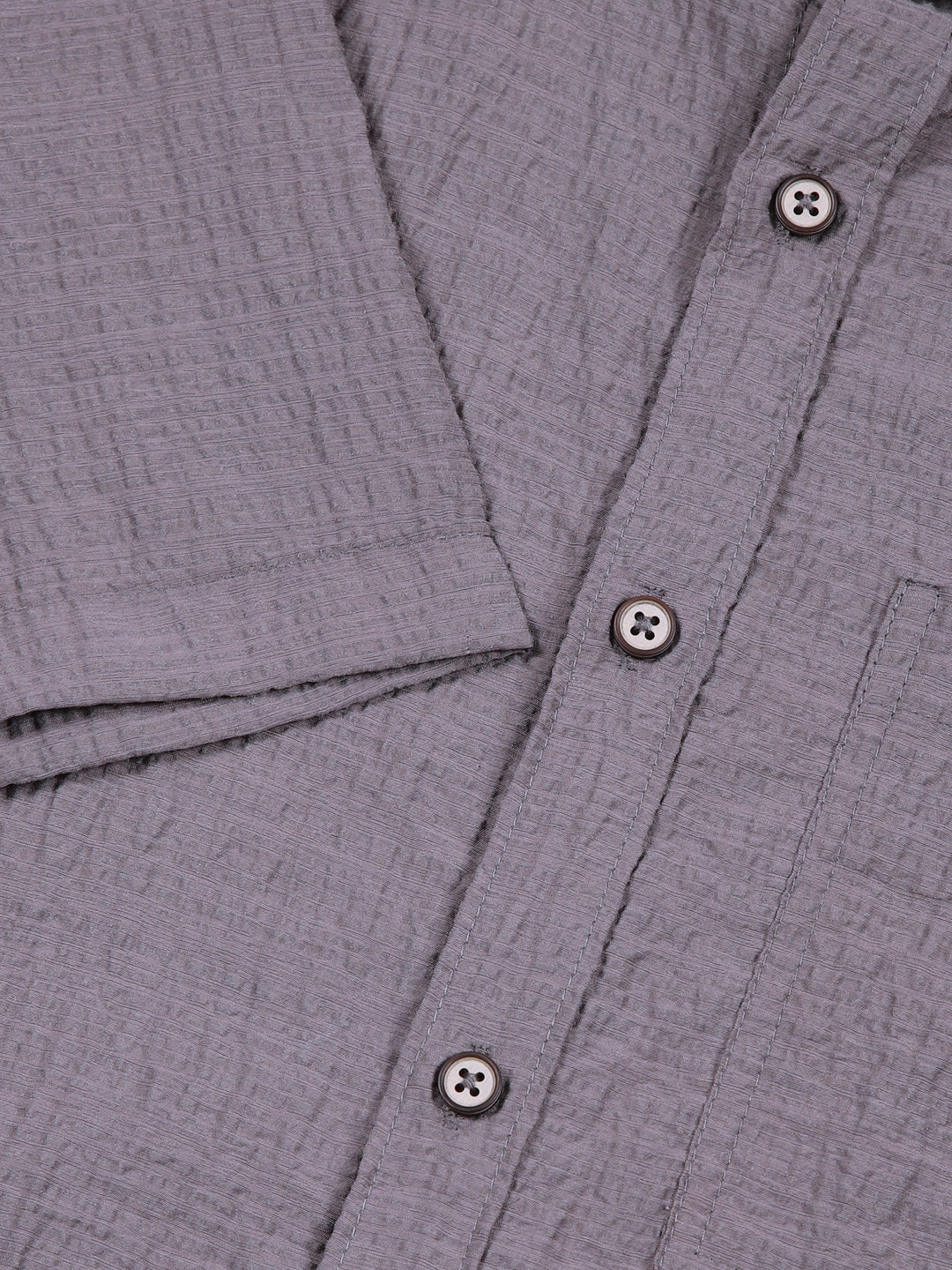 Thomas Scott Men Grey Slim Fit Textured Seersucker Casual Shirt