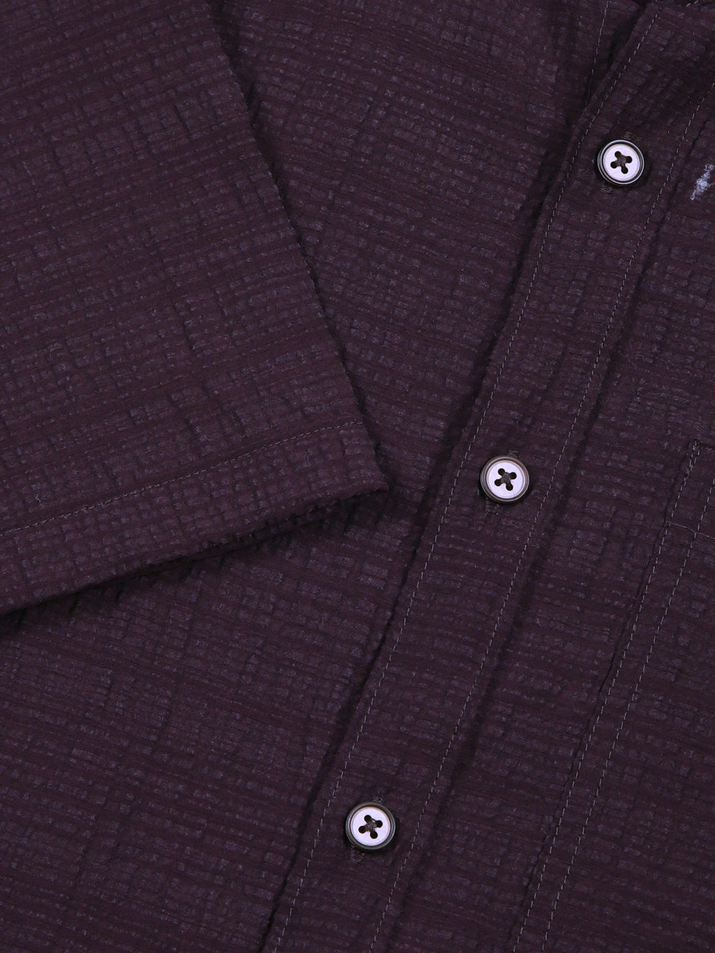 Thomas Scott Men DarkGrey Slim Fit Textured Seersucker Casual Shirt