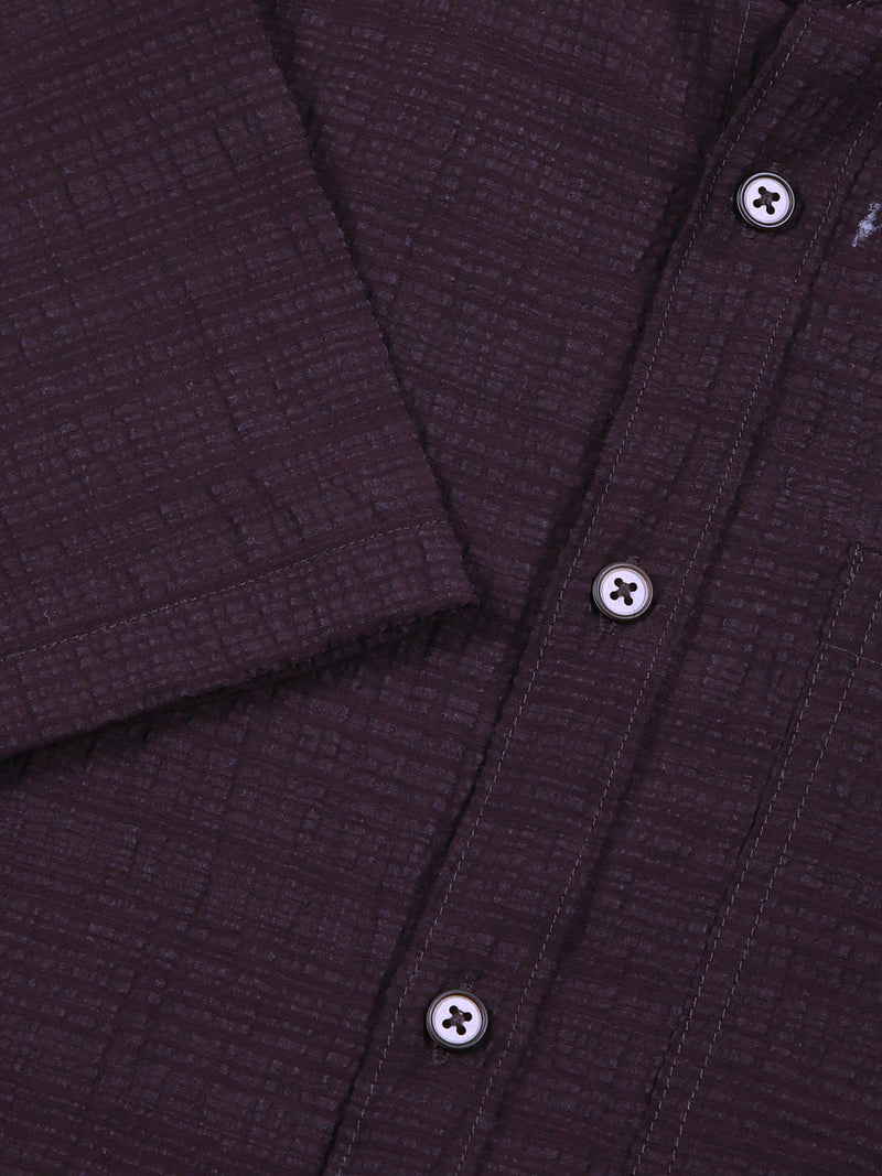 Thomas Scott Men DarkGrey Slim Fit Textured Seersucker Casual Shirt
