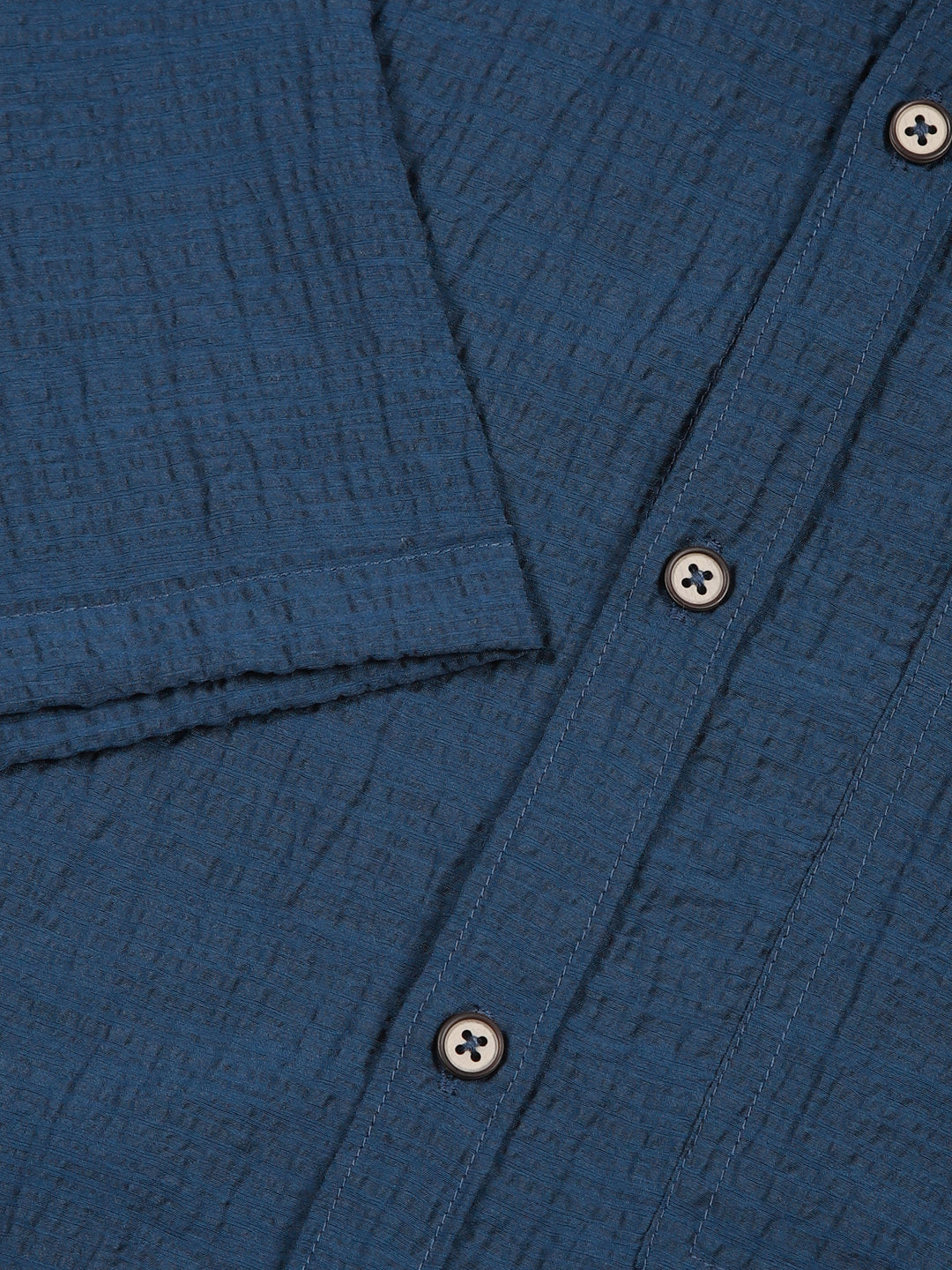 Thomas Scott Men Teal Slim Fit Textured Seersucker Casual Shirt