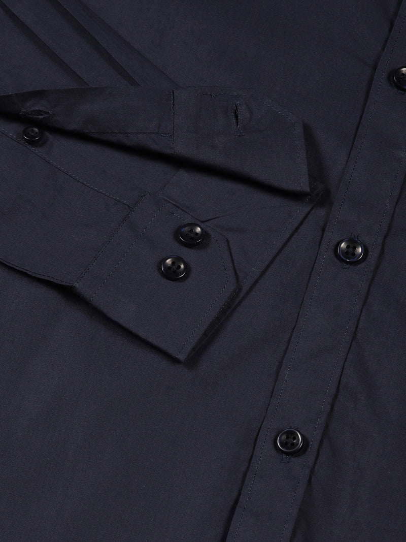 Thomas Scott Men NavyBlue Slim Fit Solid Cotton Formal Shirt