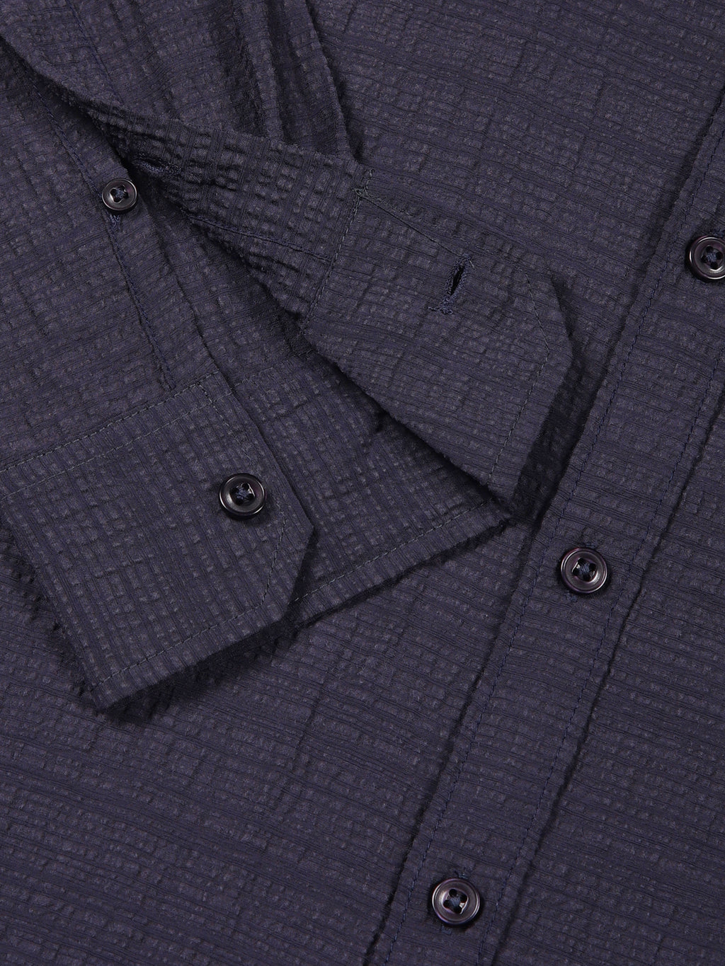 Thomas Scott Men DarkGrey Slim Fit Solid Seersucker Casual Shirt
