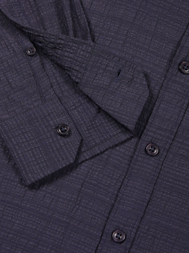 Thomas Scott Men DarkGrey Slim Fit Solid Seersucker Casual Shirt