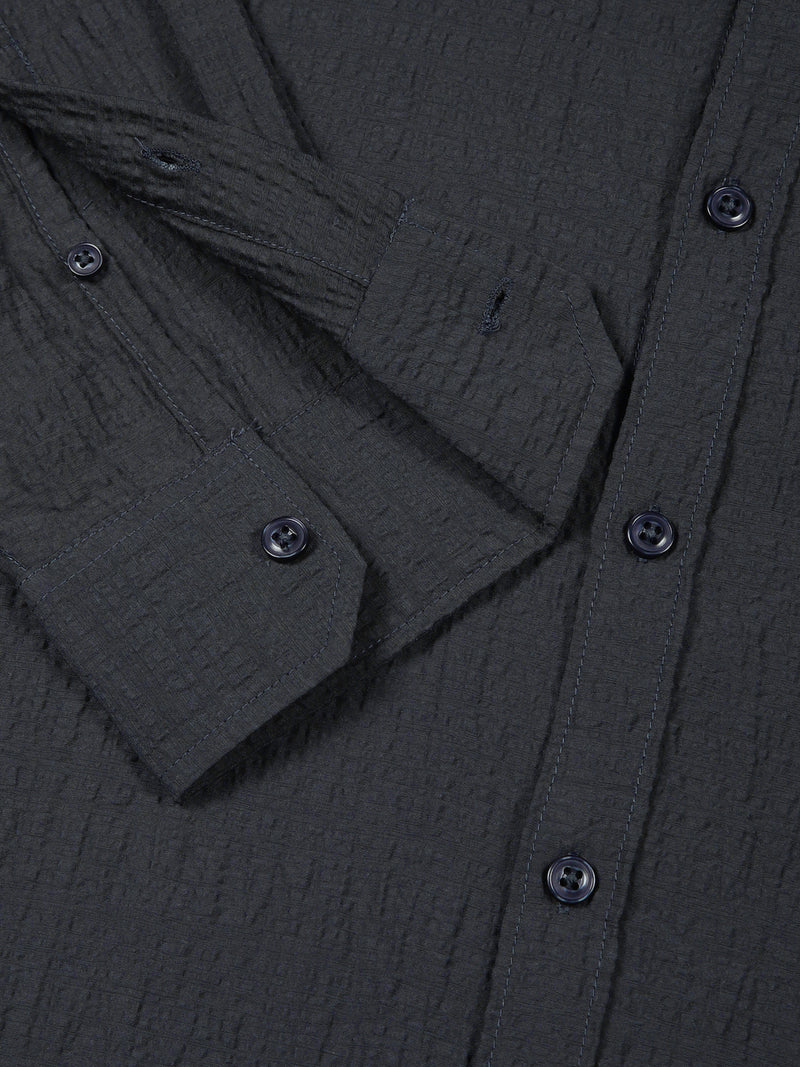 Thomas Scott Men BottleGreen Slim Fit Solid Seersucker Casual Shirt