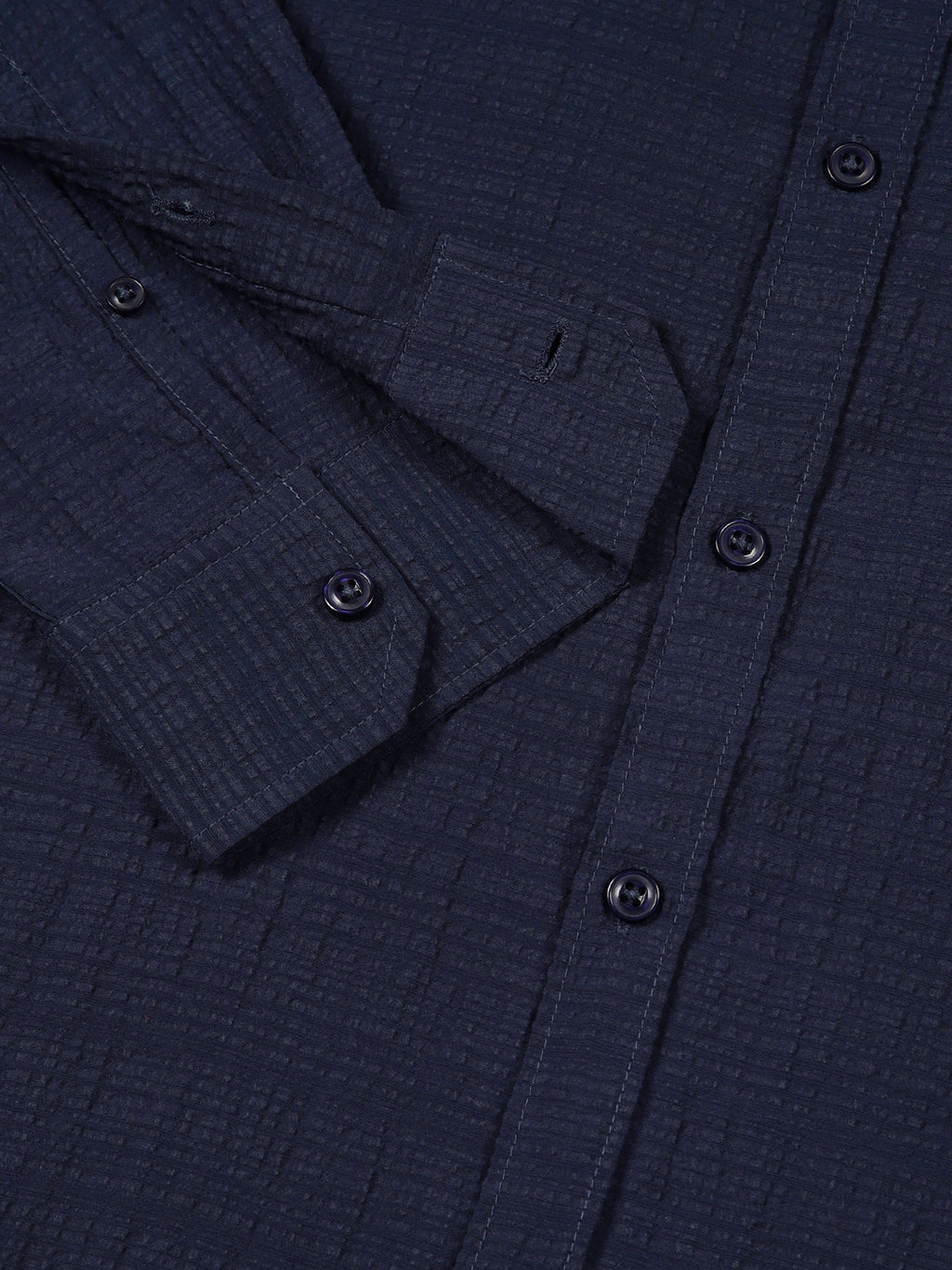 Thomas Scott Men MidBlue Slim Fit Solid Seersucker Casual Shirt