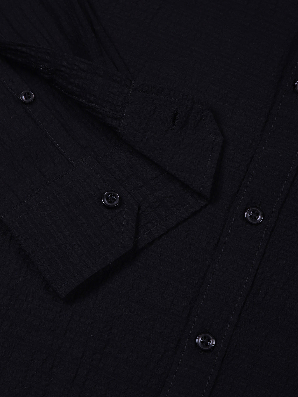Thomas Scott Men Black Slim Fit Solid Seersucker Casual Shirt
