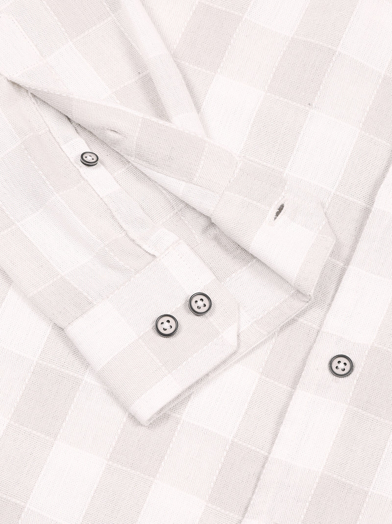 Thomas Scott Men Beige Slim Fit Windowpane Checked Cotton Casual Shirt