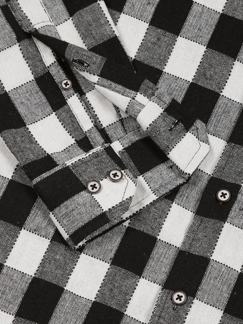 Thomas Scott Men Black Slim Fit Windowpane Checked Cotton Casual Shirt