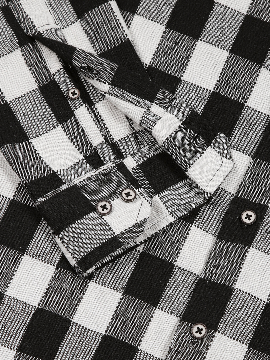 Thomas Scott Men Black Slim Fit Windowpane Checked Cotton Casual Shirt