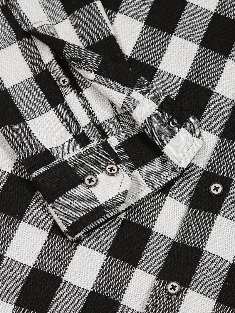 Thomas Scott Men Black Slim Fit Windowpane Checked Cotton Casual Shirt