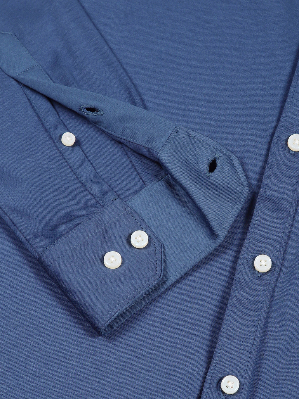 Thomas Scott Men Medium Blue Spread Collar Slim Fit Long Sleeves Solid Knitted Shirt