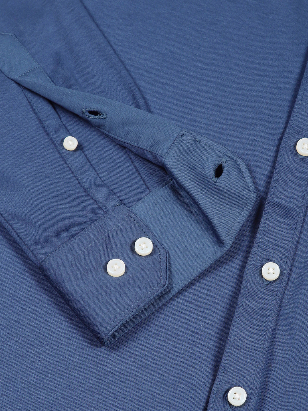 Thomas Scott Men Medium Blue Spread Collar Slim Fit Long Sleeves Solid Knitted Shirt