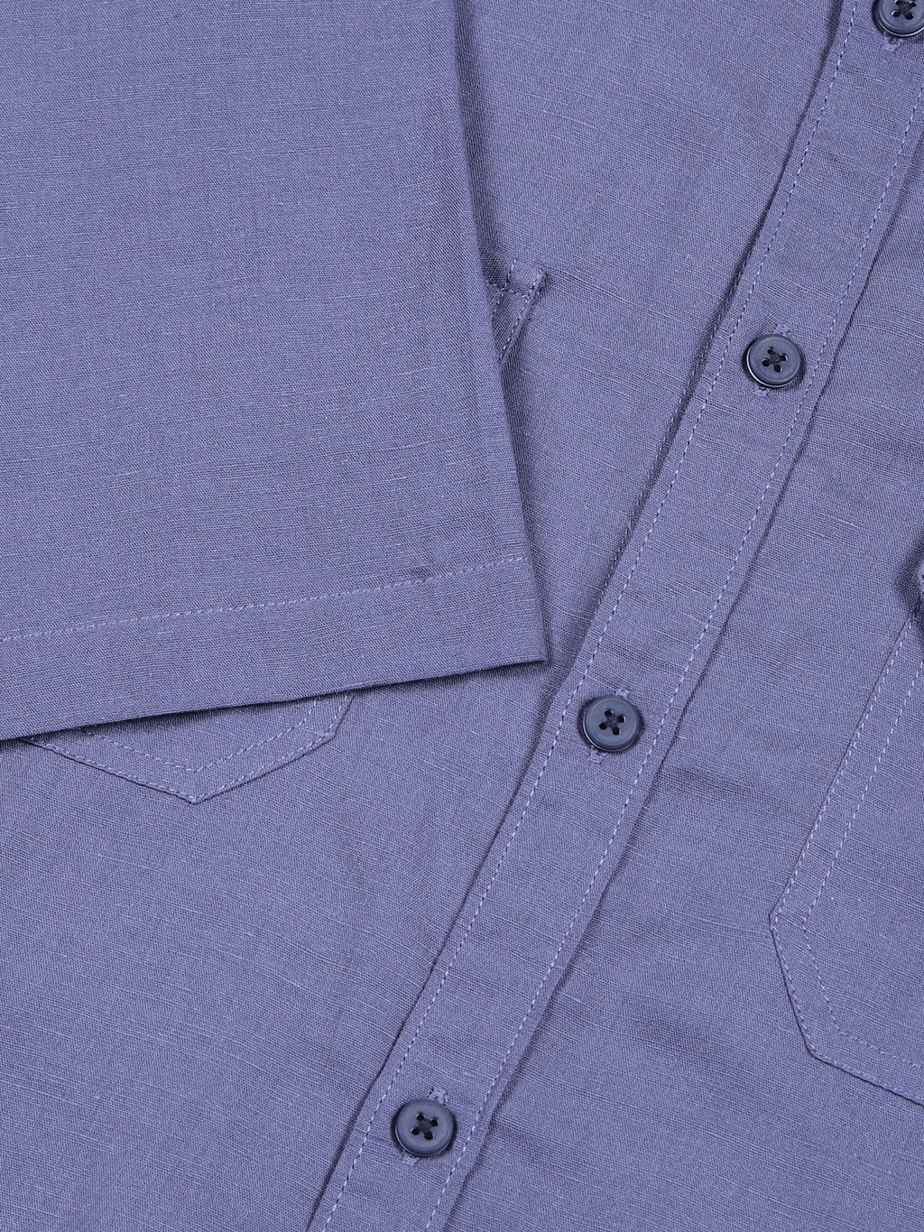 Thomas Scott Men Blue Slim Fit Solid Linen Casual Shirt